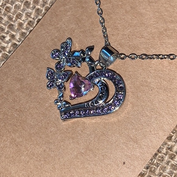NEW! Silver Heart Pendant Necklace - Purple - Picture 13 of 13